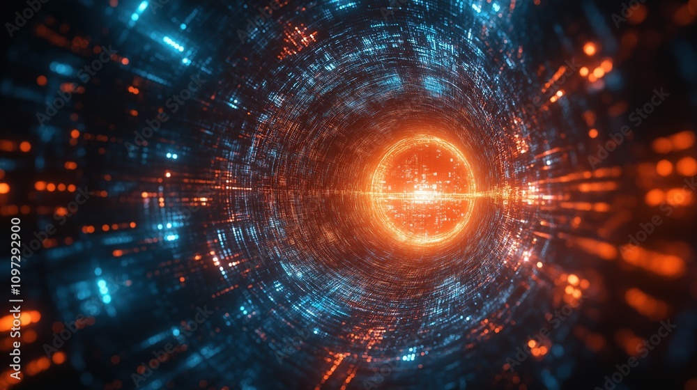 Obraz premium Futuristic Digital Tunnel with Vivid Light Effects