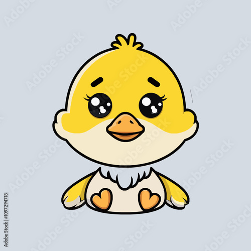 Adorable Cartoon Duckling with Cheerful Expression and Colors