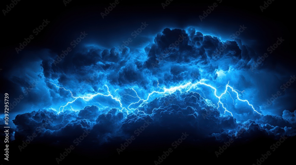 Epic Storm: Electric Blue Lightning Strikes Across Dark Clouds Epic Storm: Electric Blue Lightning Strikes Across Dark Clouds