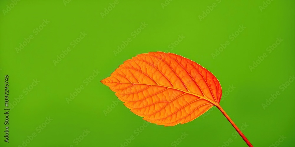 Obraz premium A close-up shot of a single brilliant orange leaf against a muted green background, earthy tones, autumn leaf, macro photography