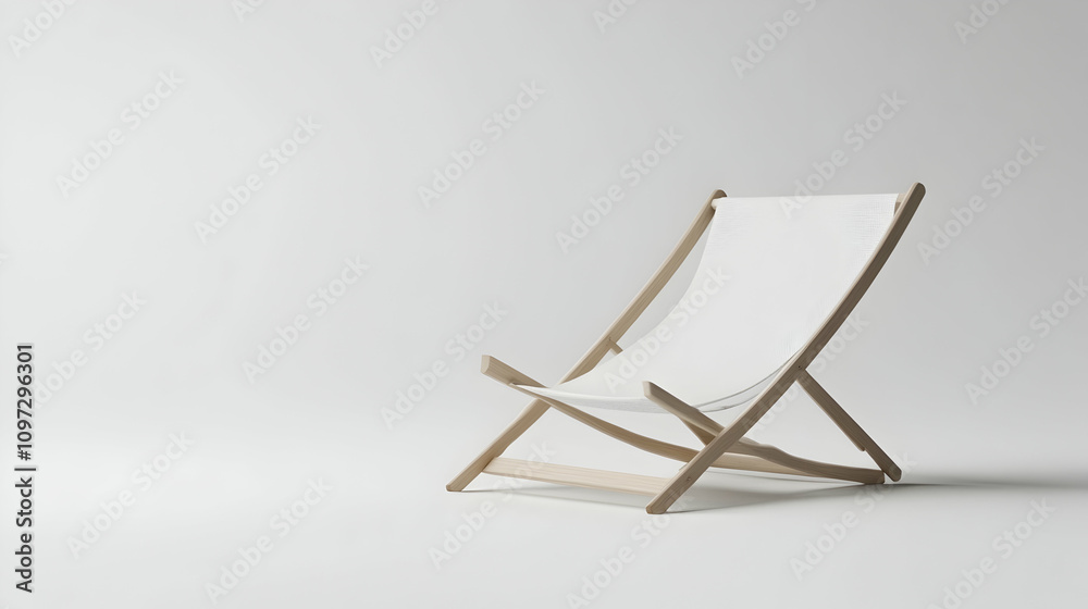 Minimalist white canvas beach chair on white background. Minimalist white canvas beach chair on white background.
