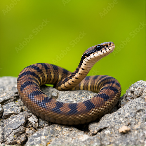 Vipera aspide (Vipera aspis) ritratto su roccia e sfondo chiaro photo