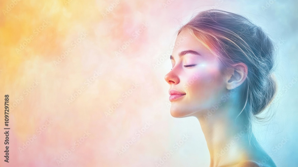 Serene Woman, Pastel Dreamscape: A Portrait of Inner Peace and Tranquility Serene Woman, Pastel Dreamscape: A Portrait of Inner Peace and Tranquility