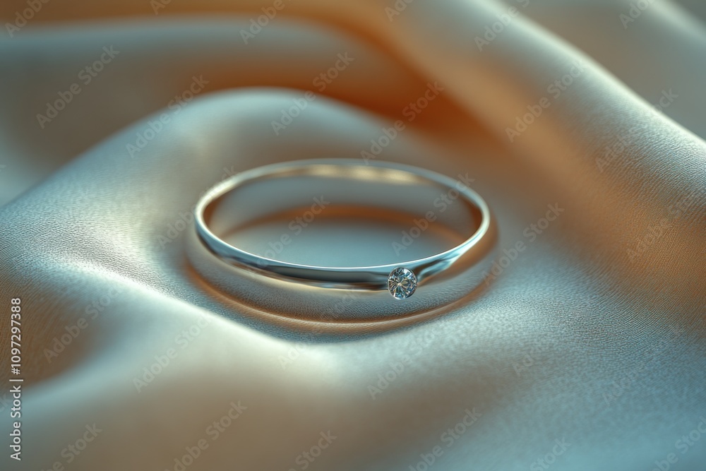 Elegant Diamond Wedding Band on Peach Silk