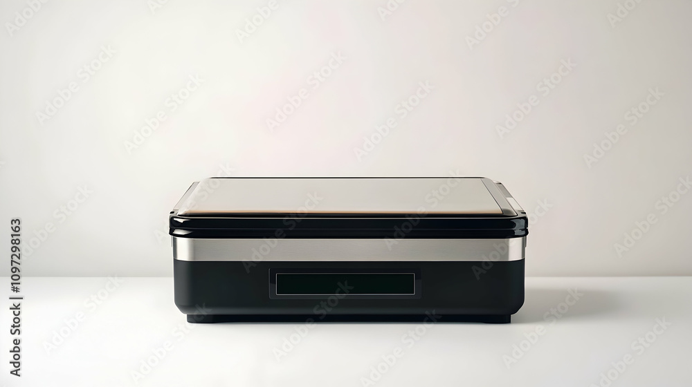Modern black and silver rectangular food storage container on white background. Modern black and silver rectangular food storage container on white background.