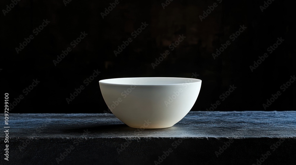 Serene Still Life: A Matte White Bowl on Dark Stone Serene Still Life: A Matte White Bowl on Dark Stone