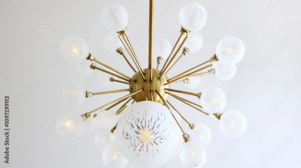 Mid-Century Modern Brass and Glass Chandelier Mid-Century Modern Brass and Glass Chandelier