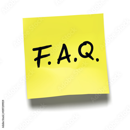 ‘F.A.Q.’ written on yellow sticky note with cast shadow 