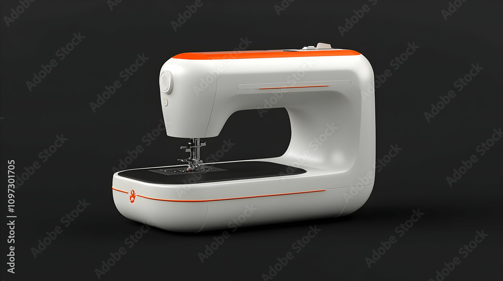 Modern white and orange sewing machine on black background. Modern white and orange sewing machine on black background.