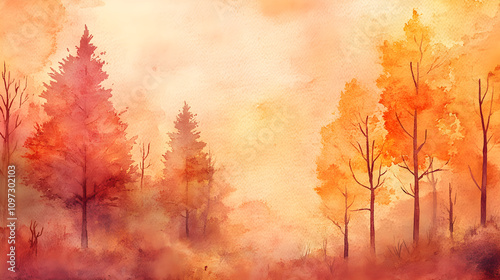 A warm watercolor background with orange, red, and yellow trees to evoke the beauty of fall photo