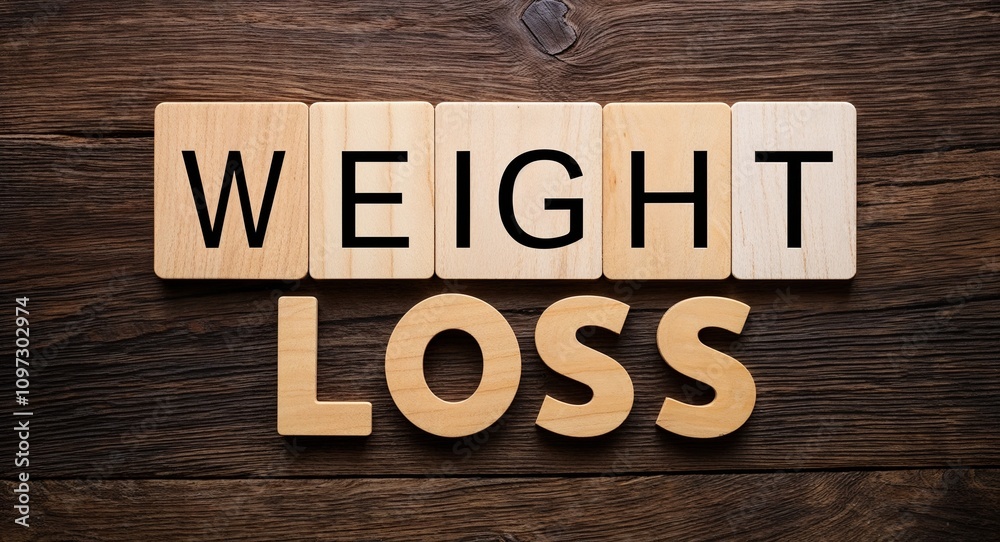 weight loss lettering on card with wooden background weight loss lettering on card with wooden background