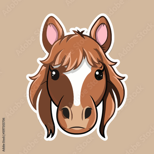 Playful Cartoon Illustration of a Cute Brown Horse Head