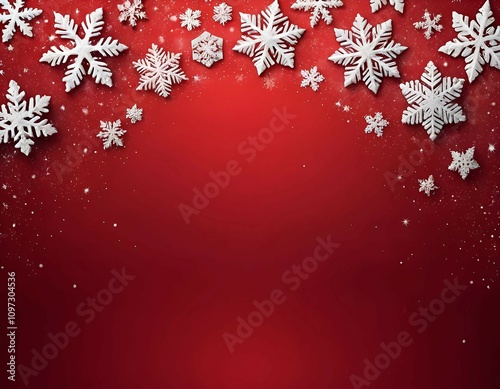 This festive Christmas background features a vibrant red canvas adorned with delicate snowflakes, creating a warm and cheerful atmosphere. The intricate designs of the snowflakes contrast beautifully  photo