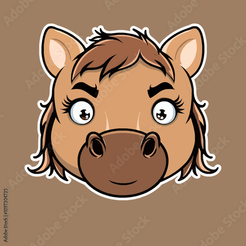 Cheerful Cartoon Horse Character with Playful Expression