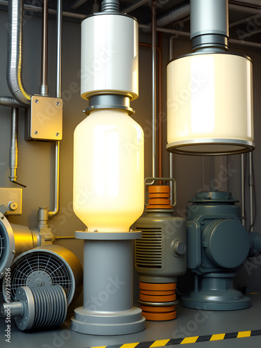 Light industrial 3D render, various parts photo