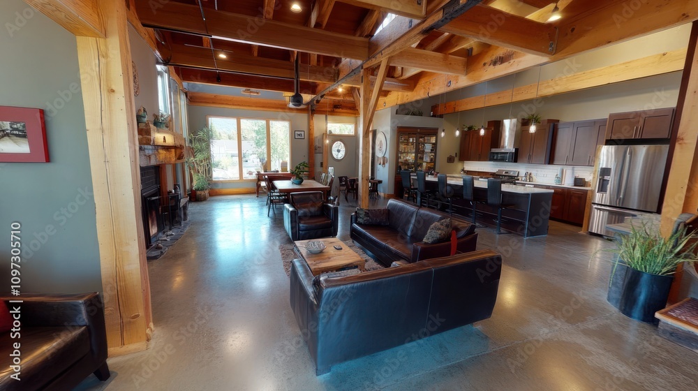 Open Plan Living Area With Exposed Wooden Beams Open Plan Living Area With Exposed Wooden Beams