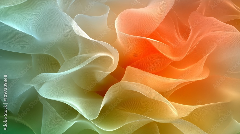 Obraz premium Soft flowing layers of pastel peach and white chiffon like textures, evoking elegance, delicacy, and the ethereal beauty of textile inspired design