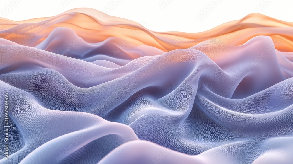 Fototapeta premium Ethereal lavender and peach waves with soft translucence, blending pastel tones and flowing shapes to create a dreamlike, airy abstract composition
