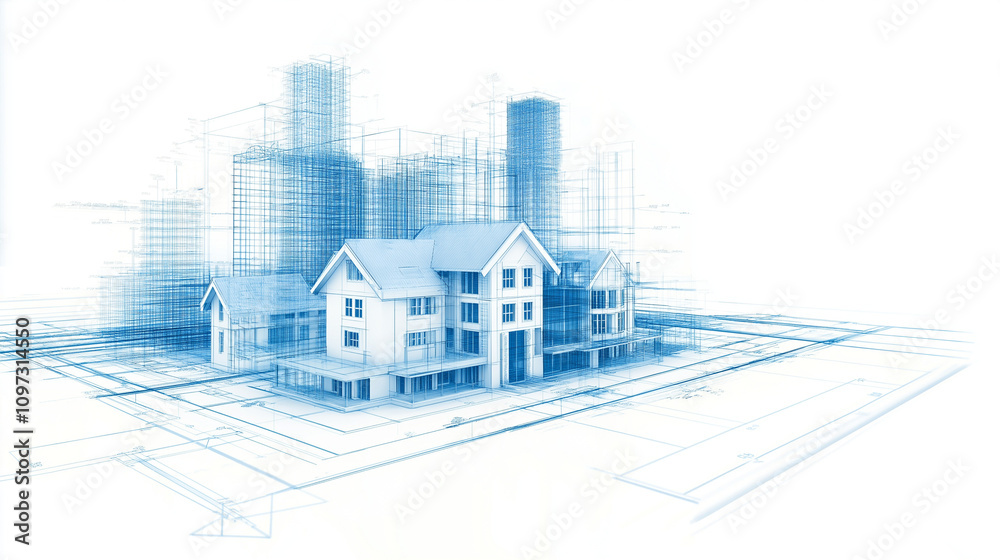 Fototapeta premium Blueprint Dreams: Architectural Design Visualization 