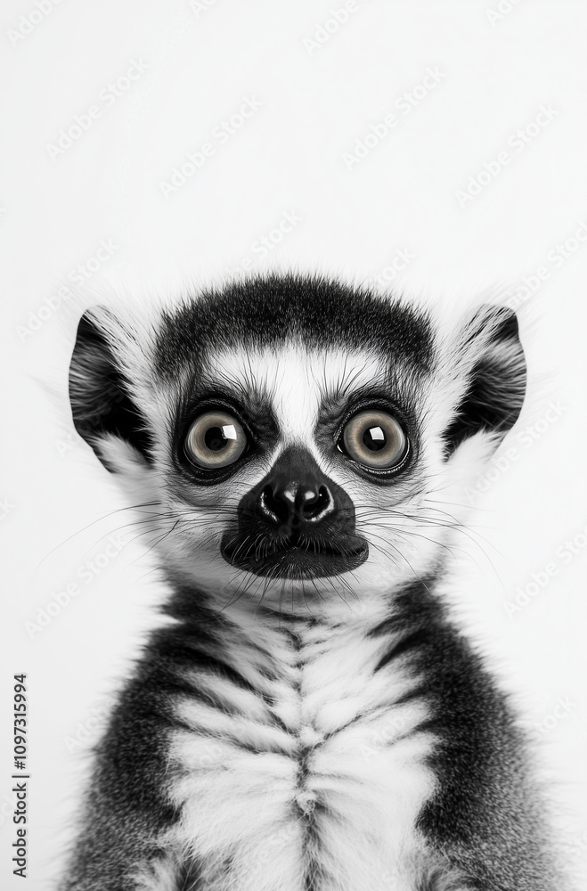A poster of a baby lemur with large eyes, set against a white background. A poster of a baby lemur with large eyes, set against a white background.