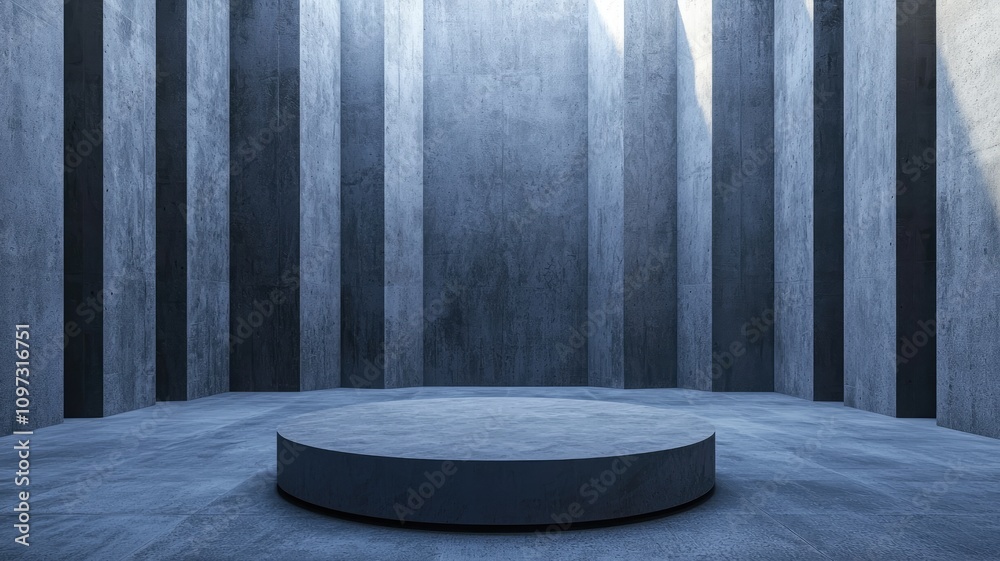 A Circular Concrete Platform in a Room with Concrete Walls A Circular Concrete Platform in a Room with Concrete Walls