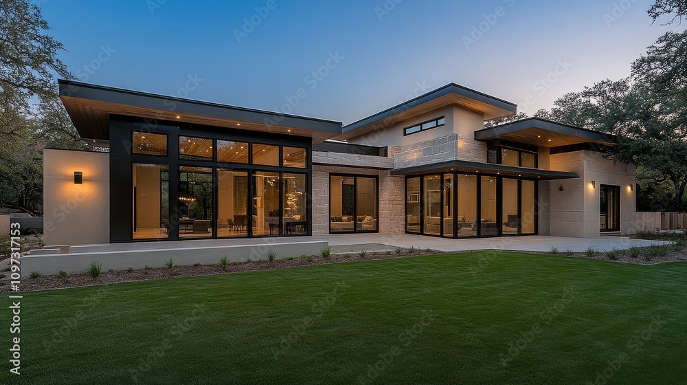 Fototapeta premium Modern House on Spacious Lawn: Commercial Photograph