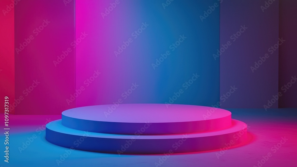 Two-tiered Circular Platform Illuminated by Neon Lights Two-tiered Circular Platform Illuminated by Neon Lights