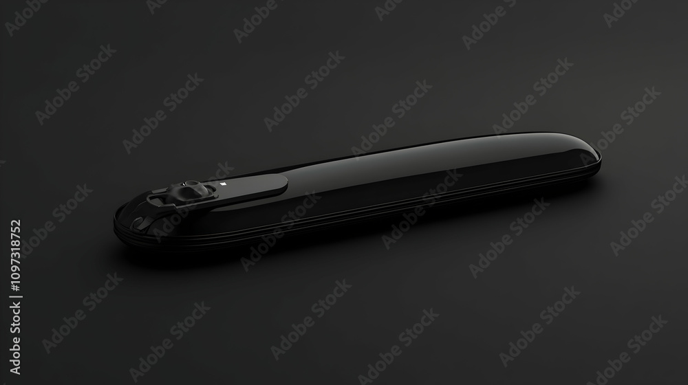 Sleek black electronic device isolated on dark background.