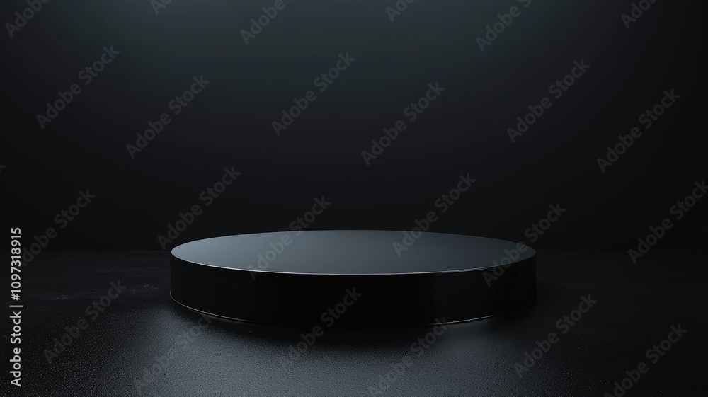 Black Circular Platform on a Dark Wet Surface Black Circular Platform on a Dark Wet Surface