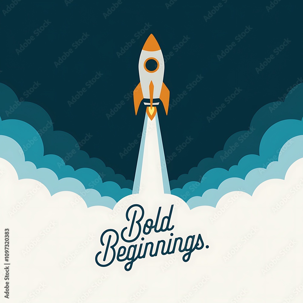 Fototapeta premium Rocket Launching Through Clouds Bold Beginnings
