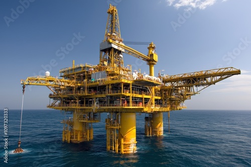 Sustainable oil drilling platform operations offshore location industrial infrastructure marine environment aerial viewpoint photo