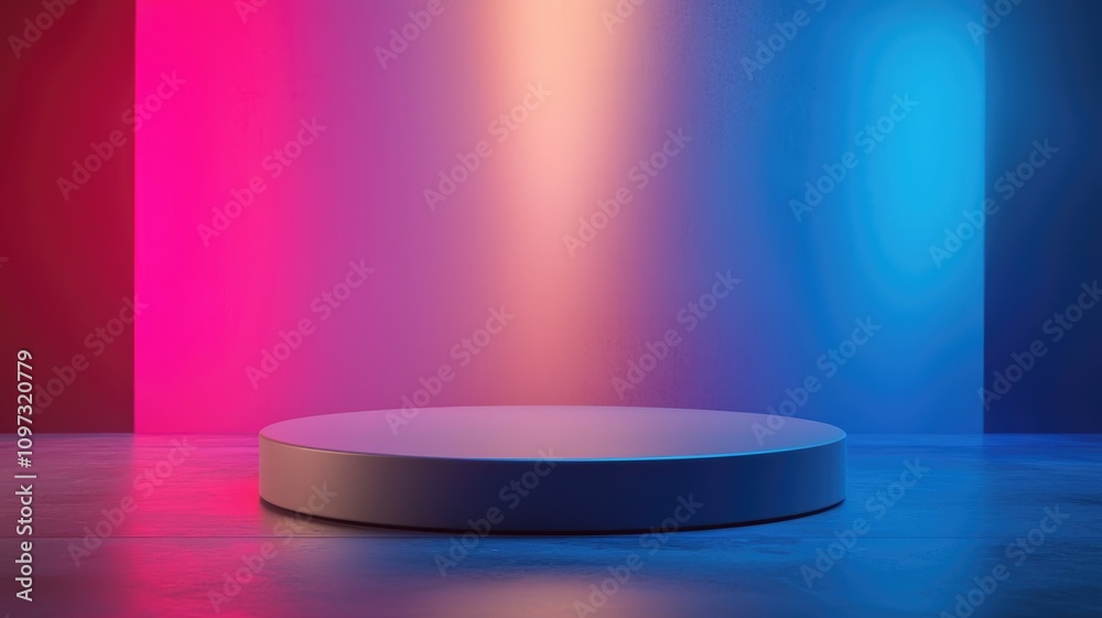 A Circular Platform with Neon Lights in a Room A Circular Platform with Neon Lights in a Room
