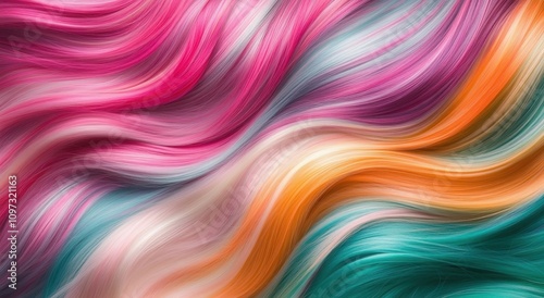 Wallpaper Mural Vibrant, flowing strands of multicolored hair create a dynamic, artistic pattern with hues of pink, teal, orange, and white. Torontodigital.ca