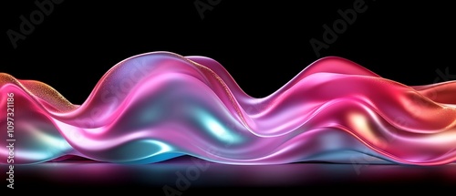Iridescent neon pink and cyan flowing textures with high gloss and futuristic lighting effects, creating a surreal, high energy abstract art piece ideal for modern design projects