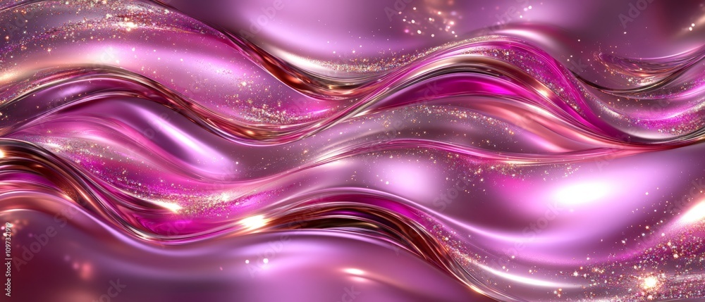 Obraz premium Metallic magenta and gold flowing ribbons with sparkling highlights on a black background, creating a luxurious, futuristic, and high energy abstract design for premium digital applications