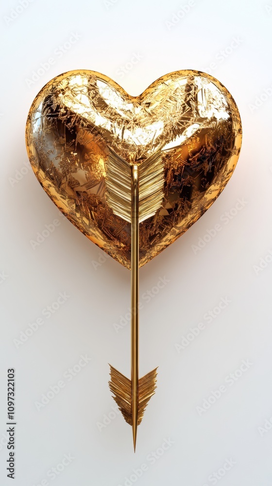 Golden arrow piercing heart symbol of love and romance Golden arrow piercing heart symbol of love and romance