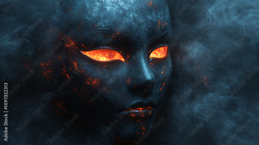 A mysterious black mask with glowing red eyes, floating in darkness, ideal for Halloween, horror themes, or spooky decor. A mysterious black mask with glowing red eyes, floating in darkness, ideal for Halloween, horror themes, or spooky decor.