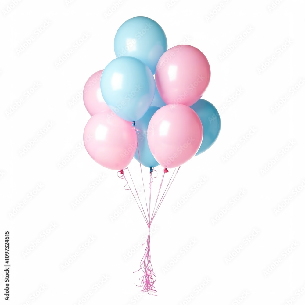 pink and blue balloons tied together on white background pink and blue balloons tied together on white background