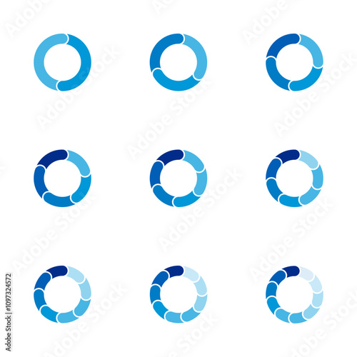 Set of circle pie charts. Financial analysis data 2,3,4,5,6,7,8,9,10 sections elements for business presentation, Vector Illustration