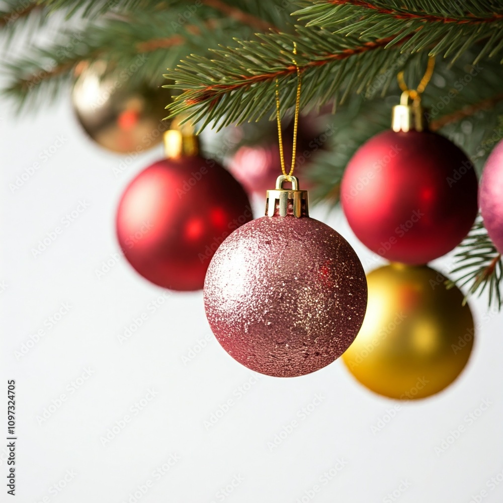red and gold christmas ornaments hanging on a christmas tree branch red and gold christmas ornaments hanging on a christmas tree branch