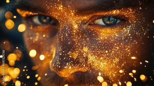 Close-up Portrait with Golden Sparkle