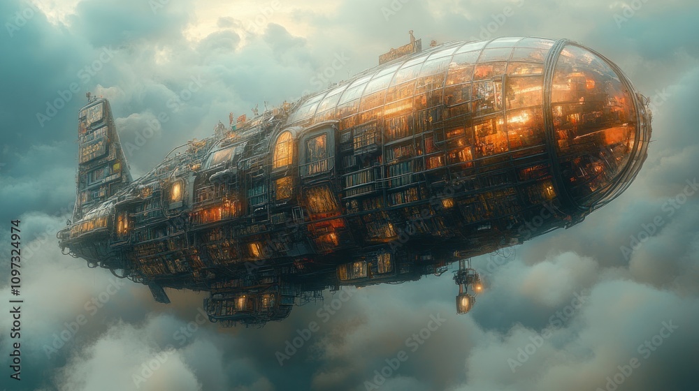Steampunk Airship Soaring Through the Clouds Steampunk Airship Soaring Through the Clouds