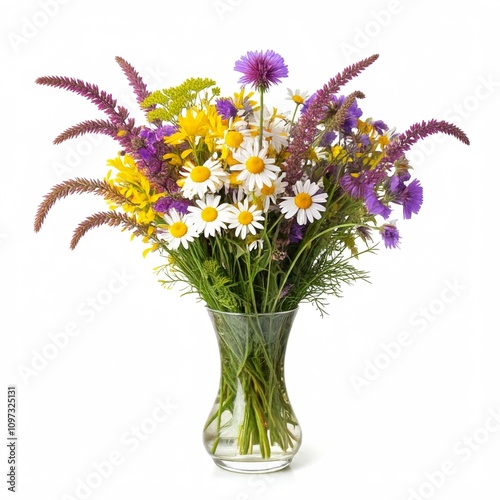 Wallpaper Mural colorful wildflowers in glass vase on white background Torontodigital.ca
