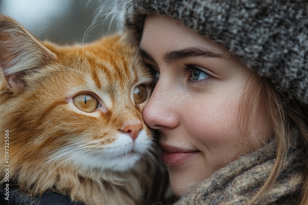 Closeup of a Woman and Her Ginger Cat Closeup of a Woman and Her Ginger Cat
