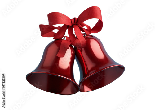 Christmas bell with red ribbon, background. PNG transparent.