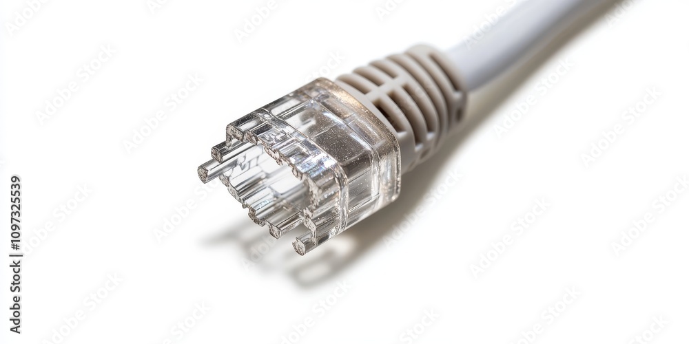 Transparent data cable with clear connector, isolated on white background Transparent data cable with clear connector, isolated on white background