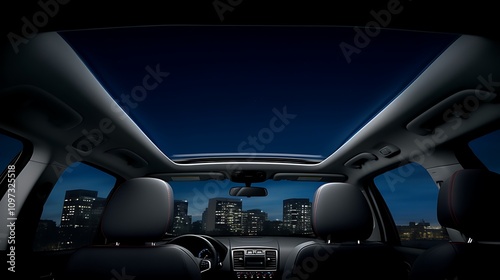 Night Cityscape Viewed Through Car Sunroof