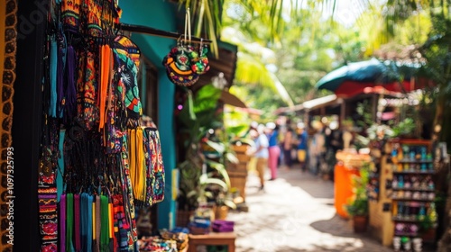 Colorful Woven Textiles Hang In A Vibrant Market Street