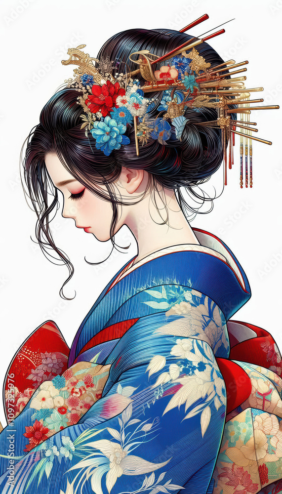 日本画(Japanese painting)/美人画 美女 着物 anime イラスト 日本画(Japanese painting)/美人画 美女 着物 anime イラスト