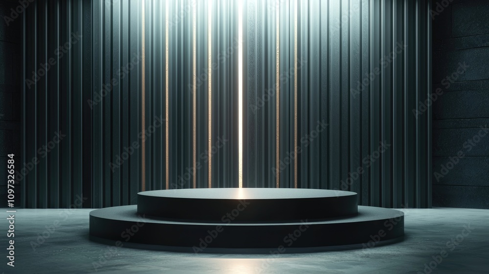 Circular Platform with Light Streaks on a Dark Background Circular Platform with Light Streaks on a Dark Background